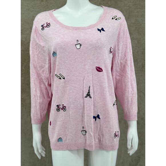 Talbots Sweater Womens 2X Pink Paris Love Lightweight Feminine Romantic Preppy - Picture 1 of 9